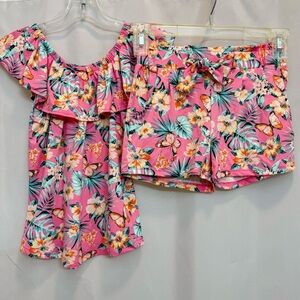 Star Ride Girls Shorts & Top Set Tropical Butterfly Print